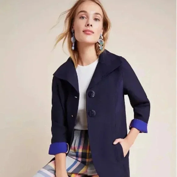 Anthropologie Wellesley Pleated Peacoat in Navy Blue - Women's Size Extra Small - Picture 1 of 10